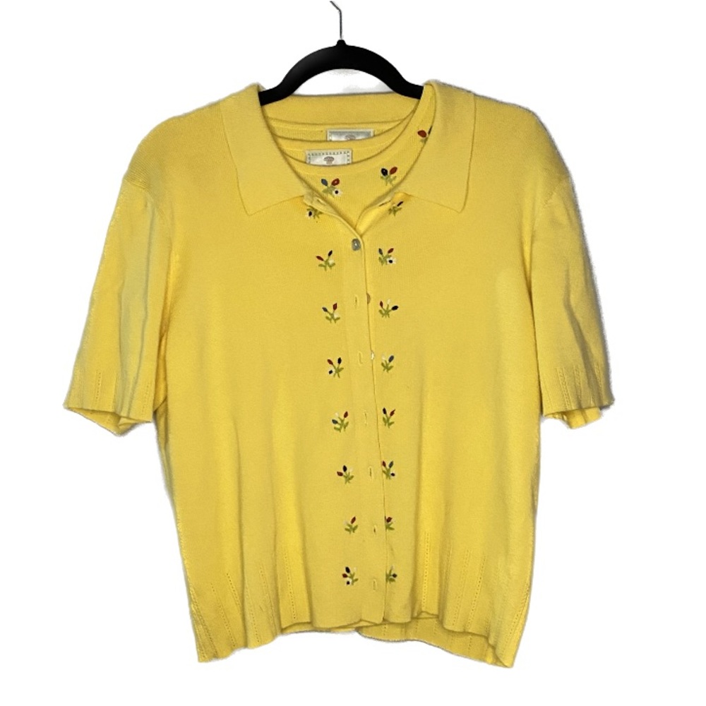 Vintage Yellow Embroidered Two Piece (Tank and Collared Shirt)